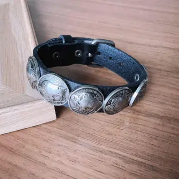 버팔로 네이비 가죽 뱅글 블랙 천연 가죽 앤티크 레트로