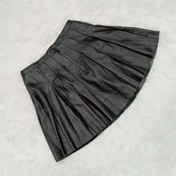 [리스테아] (40) 램 가죽 플리츠 스커트 미니 기장 양가죽 단짠 코디