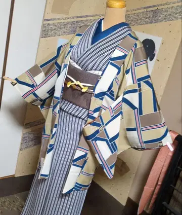 순수 실크 긴 겉옷 기하학 패턴