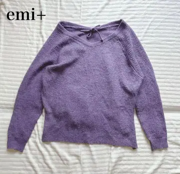 에미+ 울 혼방 니트탑 V넥 리본 워셔블 돌려입기