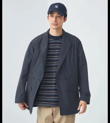 나일론 코튼 와셔 더블 브레스트 자켓 M 네이비