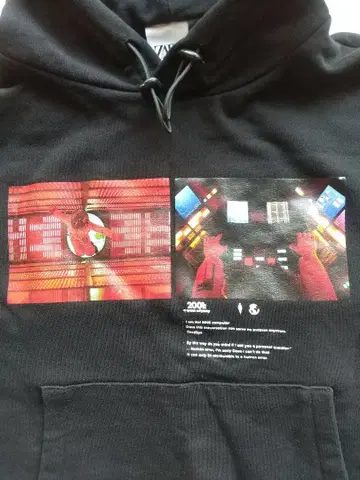 그래픽 프린트 블랙 후드 부착 후드티 S