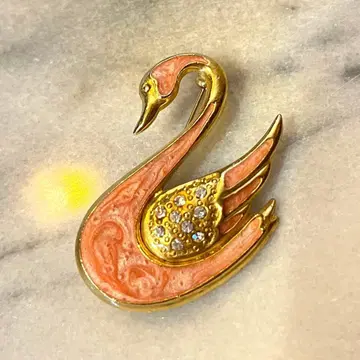 스톤 부착! 광택 있는 MarblePink Swan 빈티지 브로치
