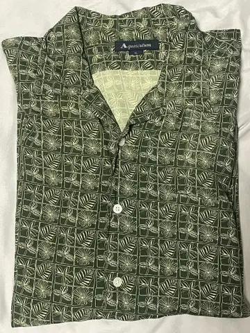 Aquascutum 반팔 셔츠 LL 그린 잎 패턴