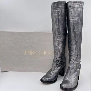 JIMMY CHOO 롱 부츠 35 그레이 천연 가죽 신발