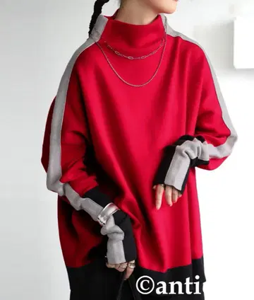 [antiqua 택 포함 새상품] 더블 자카드 배색 니트