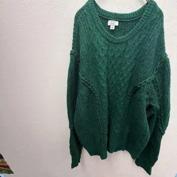 [ XL ] crown & ivy 다크 그린 케이블 니트 스웨터