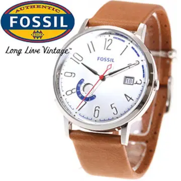 FOSSIL 아날로그 손목시계 화이트 다이얼 브라운 가죽