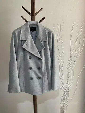 그레이 더블 브레스트 피 코트