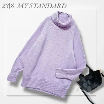 23구 터틀넥 스웨터 (M) 보라색 메리노울 캐시미어 혼방 고급 포근한
