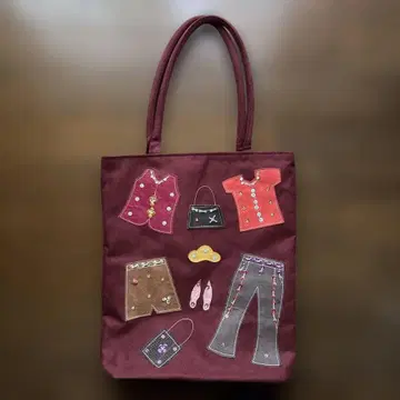 자수 디자인 토트백 버건디