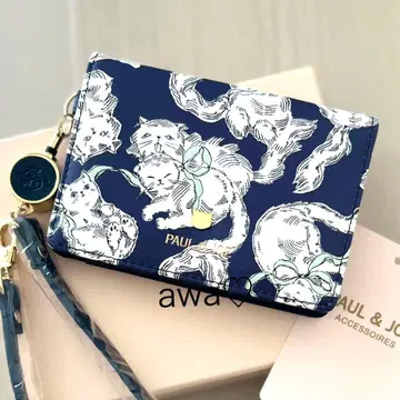 새상품 폴앤조 패스케이스 네이비 고양이 교통카드 지갑