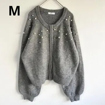 3705 [새상품급] 풀 집업 니트 스웨터 가디건 펄 비쥬 가을/겨울