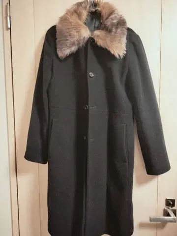 울 피코트 M 사이즈 블랙 퍼 옷깃