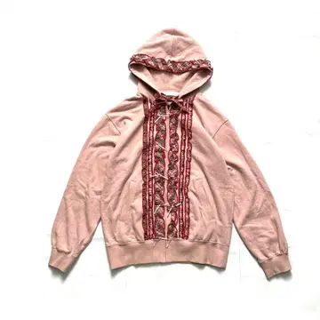 PINK HOUSE 체크 프릴 리본 후드티 핑크 L 사이즈