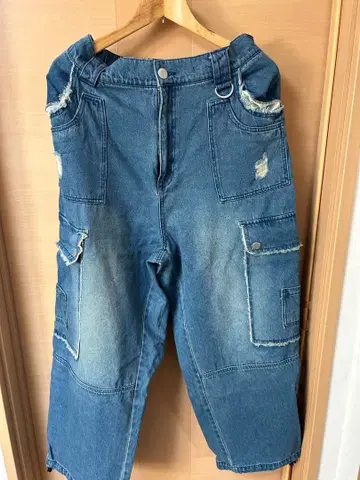 RE730 데미지 가공 다크 블루 카고 팬츠