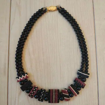 비즈 스티치 목걸이 핸드메이드 블랙 비즈 이중 비즈 액세서리