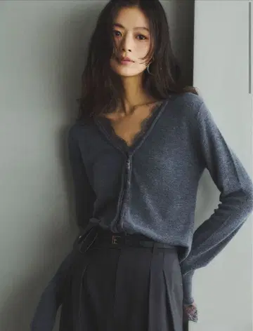 anuans 아이래쉬 레이스 트리밍 니트 (그레이)