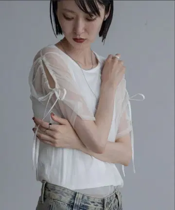 [ VACANCY ] 튤 레이어드 2way 리브 상의