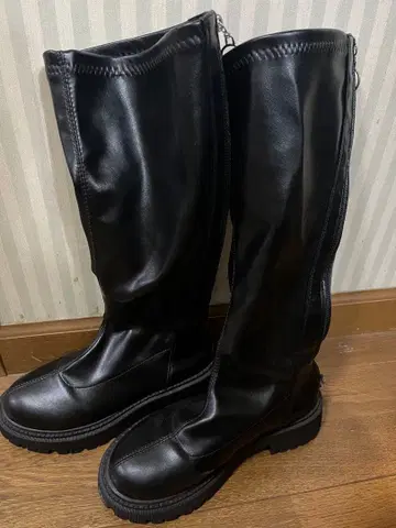 블랙 롱 부츠 합성 피혁