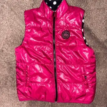 핑크 다운 자켓 베스트 리버서블 도트 무늬 헤이세이 광택 y2k