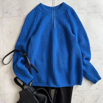 새상품급 바토너 울 100% 시그니처 하찌 니트 블루