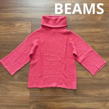 BEAMS 니트 스웨터 터틀넥 하이넥 핑크 울 혼방