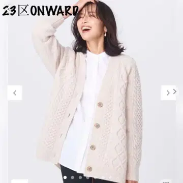 23구 워셔블 울 아란 패턴 니트 가디건 38 두꺼운 원단 베이지