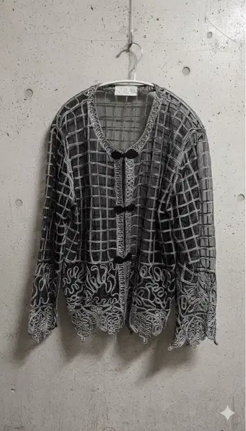 체크 무늬 자수 장식 긴팔 가디건