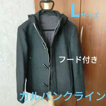 다크 그레이 후드 부착 울 자켓