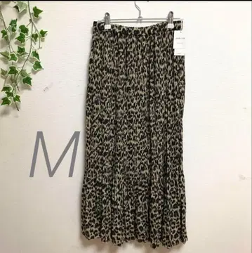 롱 스커트 플리츠 스커트 블랙 M 잉그 애니멀 무늬 레오파드 무늬 블랙