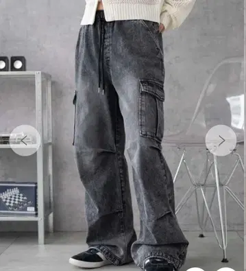 WEGO 데님 이지 파라슈트 카고 팬츠