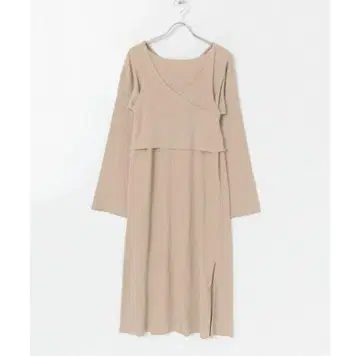 베이지 긴팔 롱 원피스 크롭 상의 포함