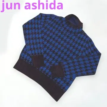 준 아시다 준 아시다 파랑과 블랙의 하운드 투스 니트 스웨터