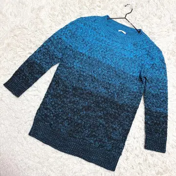 지유 그라데이션 니트 스웨터 크루넥 굵은 짜임 블루 계열 ( M )