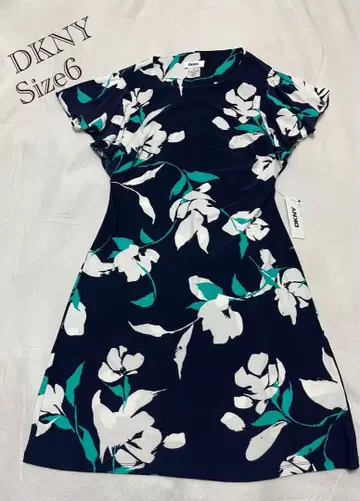 DKNY 플라워 프린트 반팔 원피스 어깨 프릴 Size 6