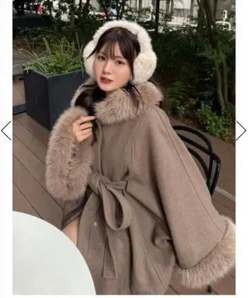 리엔다 택 포함 새상품 울 MIX 후드 판초 코트 S 사이즈