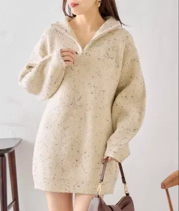 Chico 하프 지퍼 라메 미니 니트 원피스