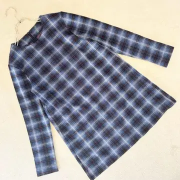 조르주 레슈 원피스 체크 무늬 긴팔 스트레치 블루 계열 S 사이즈