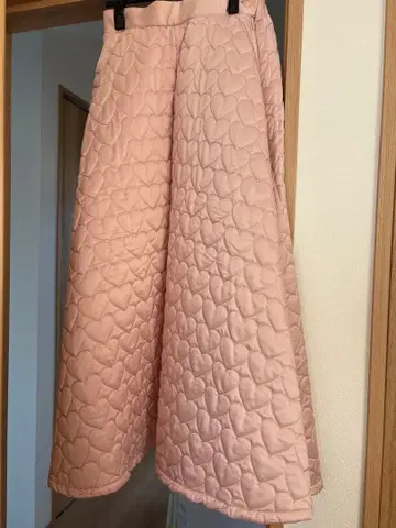 하트 퀼팅 플레어 스커트 L 사이즈 핑크