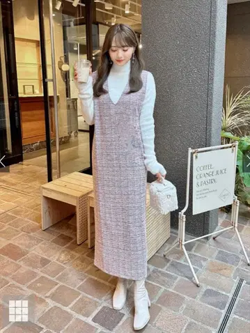 GRL 핑크 계열 트위드 슬리브리스 원피스 니트 세트 판매