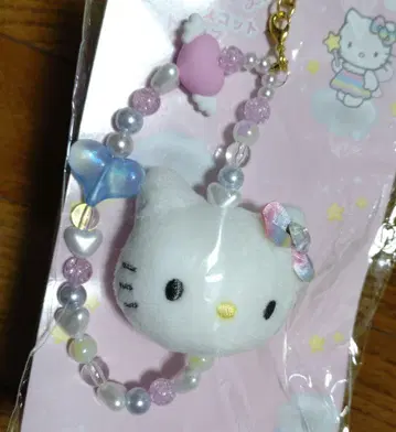 헬로키티 페이스 마스코트 스트랩 비즈 스트랩 산리오