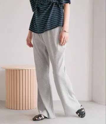 그레이 리브 와이드 팬츠 새상품