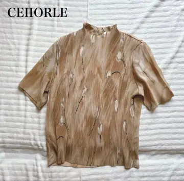 여성용 하이넥 반팔 셔츠 꽃무늬 레트로 아트 워셔블 고급