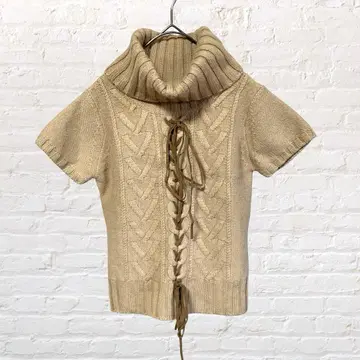 12180 k-planet 반팔 니트 터틀넥 베이지 M 걸리시