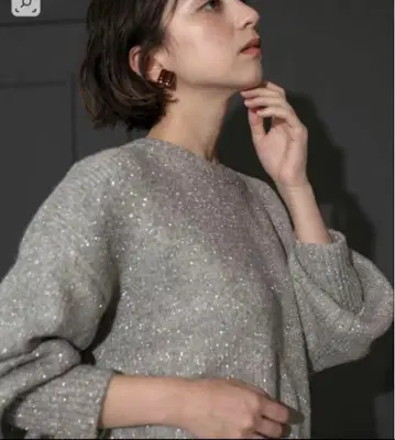 OPAQUE.CLIP 스팽글 라메 미들 게이지 니트 니트 상의