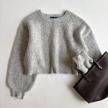 쉽스 모헤어 혼방 컬러 샤기 니트 풀오버 라이트 그레이