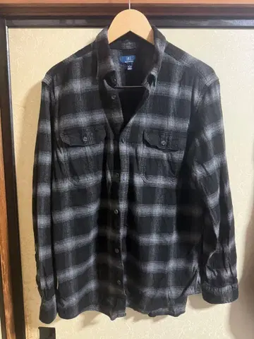 GEORGE 옴브레 체크 플란넬 셔츠 블랙 구제 의류 L 사이즈