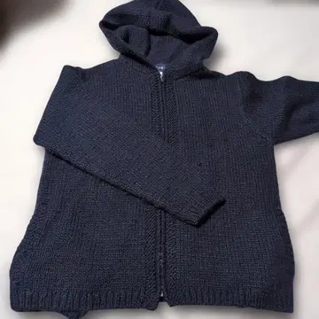 BEAMS 울 소재 풀 집업 니트 후드티 M 네이비