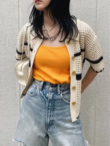 MOUSSY 스트라이프 크로셰 셔츠